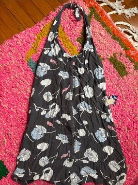 RVCA Black Floral Halter Button-Front Tank